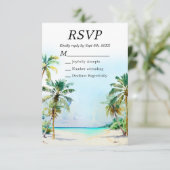 Tropisch strand Destination Wedding RSVP Kaartje (Staand voorkant)