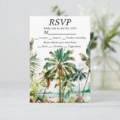 Tropisch strand Destination Wedding RSVP Kaartje (Staand voorkant)