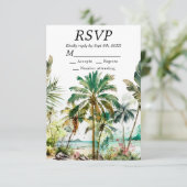 Tropisch strand Destination Wedding RSVP Kaartje (Staand voorkant)