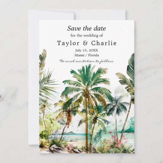 Tropisch strand Destination Wedding Save The Date (Voorkant)