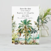 Tropisch strand Destination Wedding Save The Date (Staand voorkant)
