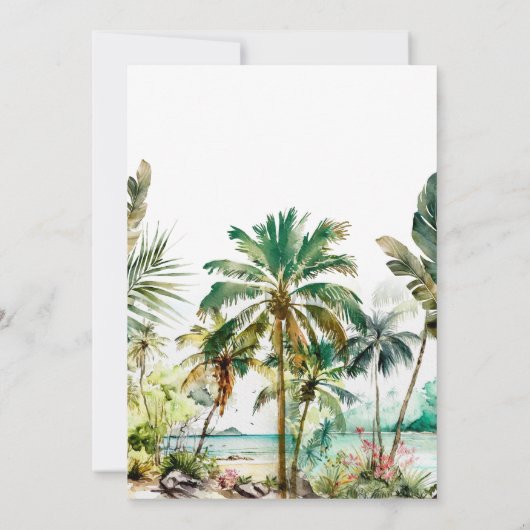 Tropisch strand Destination Wedding Save The Date (Achterkant)