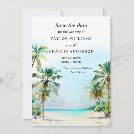 Tropisch strand Destination Wedding Save The Date (Voorkant)