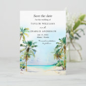 Tropisch strand Destination Wedding Save The Date (Staand voorkant)