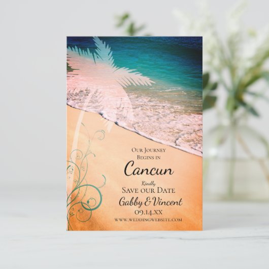 Tropisch strand Destination Wedding Save The Date (Staand voorkant)