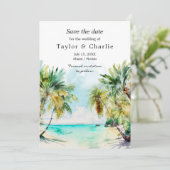 Tropisch strand Destination Wedding Save The Date (Staand voorkant)