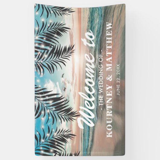 Tropisch strand Destination Wedding Spandoek (Verticaal)