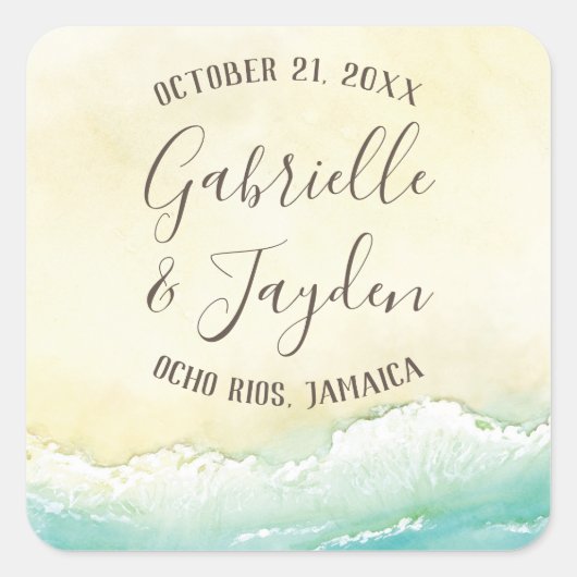 Tropisch strand Destination Wedding Vierkante Sticker (Voorkant)