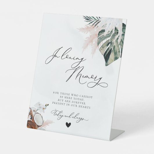 Tropisch strand Dusty Blue Memorial Weddenschap Reclamebord Met Voetstuk (Voorkant)