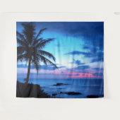 Tropisch strand eiland oceaan roze blauwe zonsonde wandkleed (Voorkant (horizontaal))