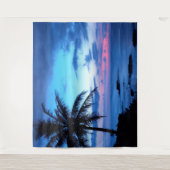 Tropisch strand eiland oceaan roze blauwe zonsonde wandkleed (Voorkant)