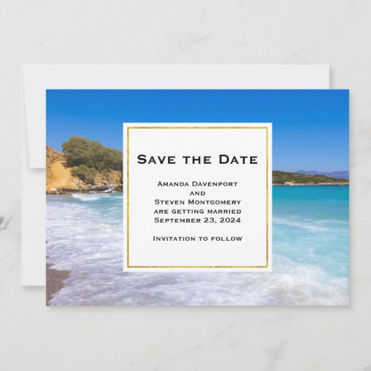 Tropisch strand eiland paradijs foto bruiloft save the date (Voorkant)