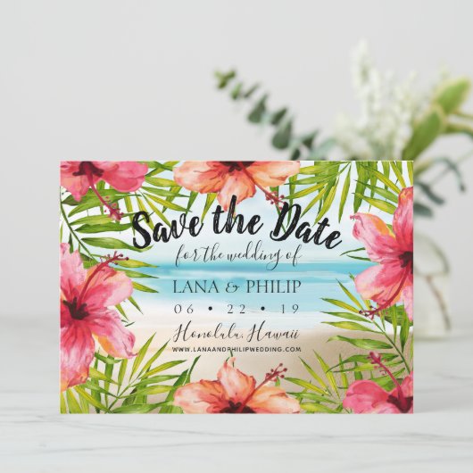 Tropisch strand eilandparadijs save the date (Staand voorkant)