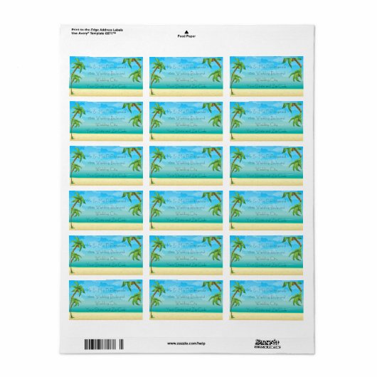 Tropisch strand en palmbomen bruiloft etiket (Full Sheet)
