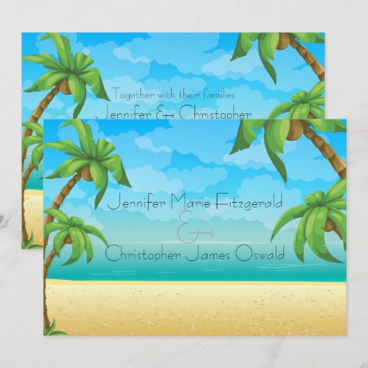 Tropisch strand en palmbomen bruiloft kaart (Voorkant / Achterkant)