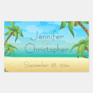 Tropisch strand en palmbomen bruiloft rechthoekige sticker