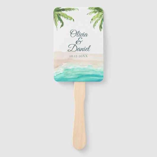 Tropisch Strand en Palmbomen Huwelijksprogramma Wa Handwaaier (Voorkant)