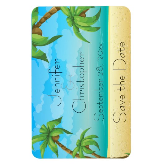 Tropisch strand en palmbomen sparen de datum magneet (Verticaal)