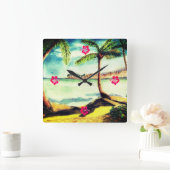 Tropisch strand en palmbomen vierkante klok (Huis)