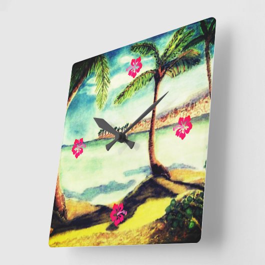 Tropisch strand en palmbomen vierkante klok (Hoek)