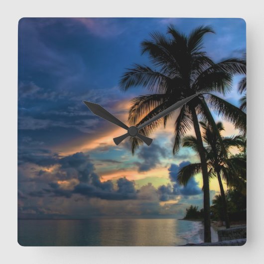 Tropisch strand en palmbomen wandklok (Voorkant)