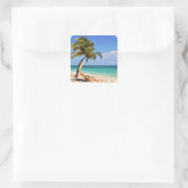 Tropisch strand en palmboom vierkante sticker (Tas)