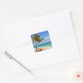 Tropisch strand en palmboom vierkante sticker (Envelop)