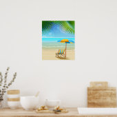 Tropisch strand en paraplu poster (Keuken)