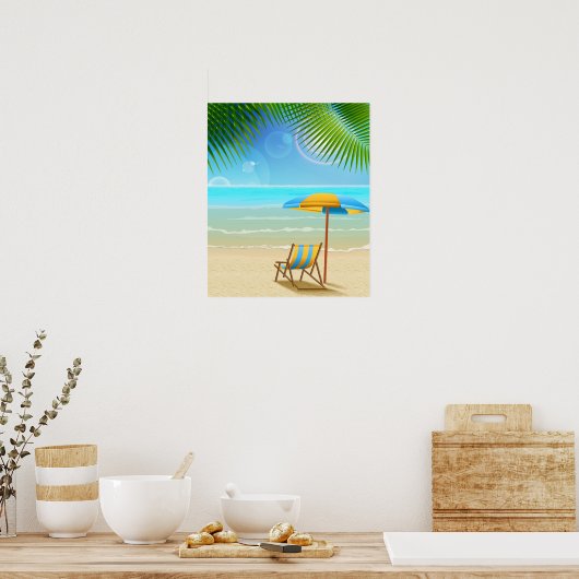 Tropisch strand en paraplu poster (Keuken)