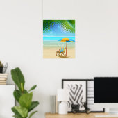 Tropisch strand en paraplu poster (Thuiskantoor)