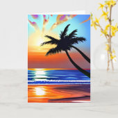 Tropisch strand en Sunset Blank Kaart (Gele Bloem)