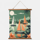  tropisch strand en zeilboten Retro Hangend Wandkleed (Voorkant)