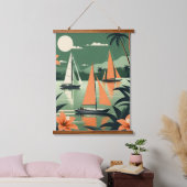 tropisch strand en zeilboten Retro Hangend Wandkleed (Slaapkamer)
