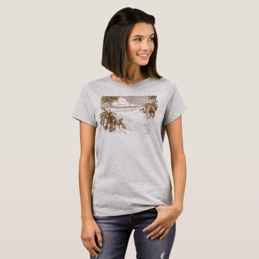 Tropisch strand Etching in Brown T-Shirt (Voorkant volledig)