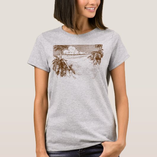 Tropisch strand Etching in Brown T-Shirt (Voorkant)