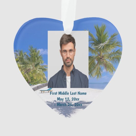 Tropisch strand Exotic Holiday Dated Photo Custom Ornament (achterkant)