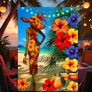Tropisch strand fantastisch 50 verjaardag Hibiscus Kaart