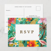 tropisch strand flamingo bruiloft feest rsvp uitnodiging briefkaart (Voorkant / Achterkant)