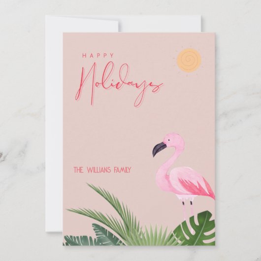 Tropisch strand Flamingo Kerstmis Feestdagenkaart (Voorkant)