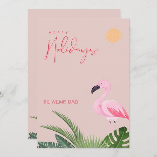 Tropisch strand Flamingo Kerstmis Feestdagenkaart (Voorkant / Achterkant)