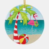 Tropisch strand Flamingo Palm Kerst Ornament (Voorkant)