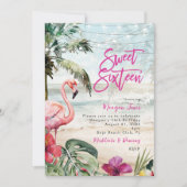 Tropisch strand flamingo sweet 16 uitnodiging (Voorkant)