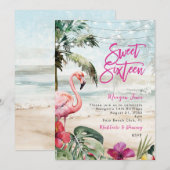 Tropisch strand flamingo sweet 16 uitnodiging (Voorkant / Achterkant)