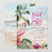 tropisch strand flamingo zomer verjaardagsfeest kaart (Voorkant / Achterkant)
