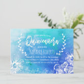 Tropisch strand Floral Blue Waterverf Quinceanera Kaart (Staand voorkant)