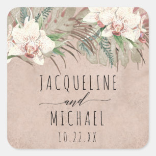 Tropisch strand Floral Greenery Foliage Weddenscha Vierkante Sticker
