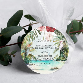 Tropisch strand Floral Palm Wedding Favor Ronde Sticker