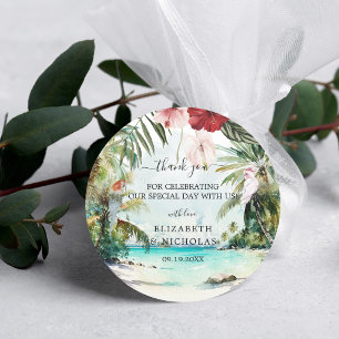 Tropisch strand Floral Palm Wedding Favor Ronde Sticker
