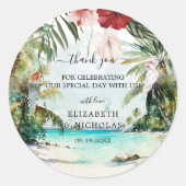 Tropisch strand Floral Palm Wedding Favor Ronde Sticker (Voorkant)
