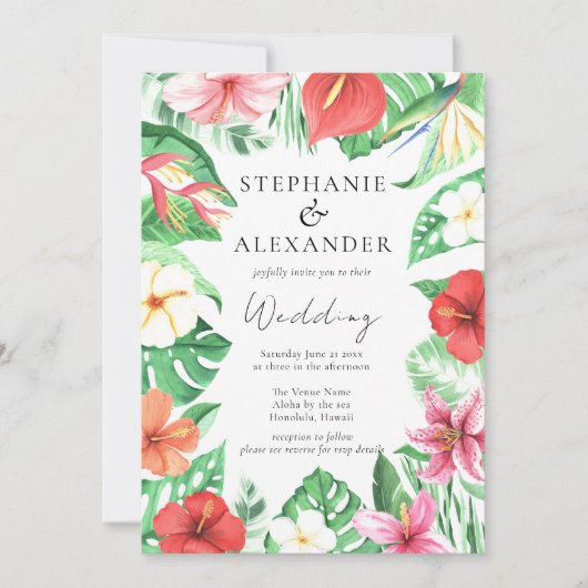 Tropisch strand Floral QR Code Weddenschap Kaart (Voorkant)